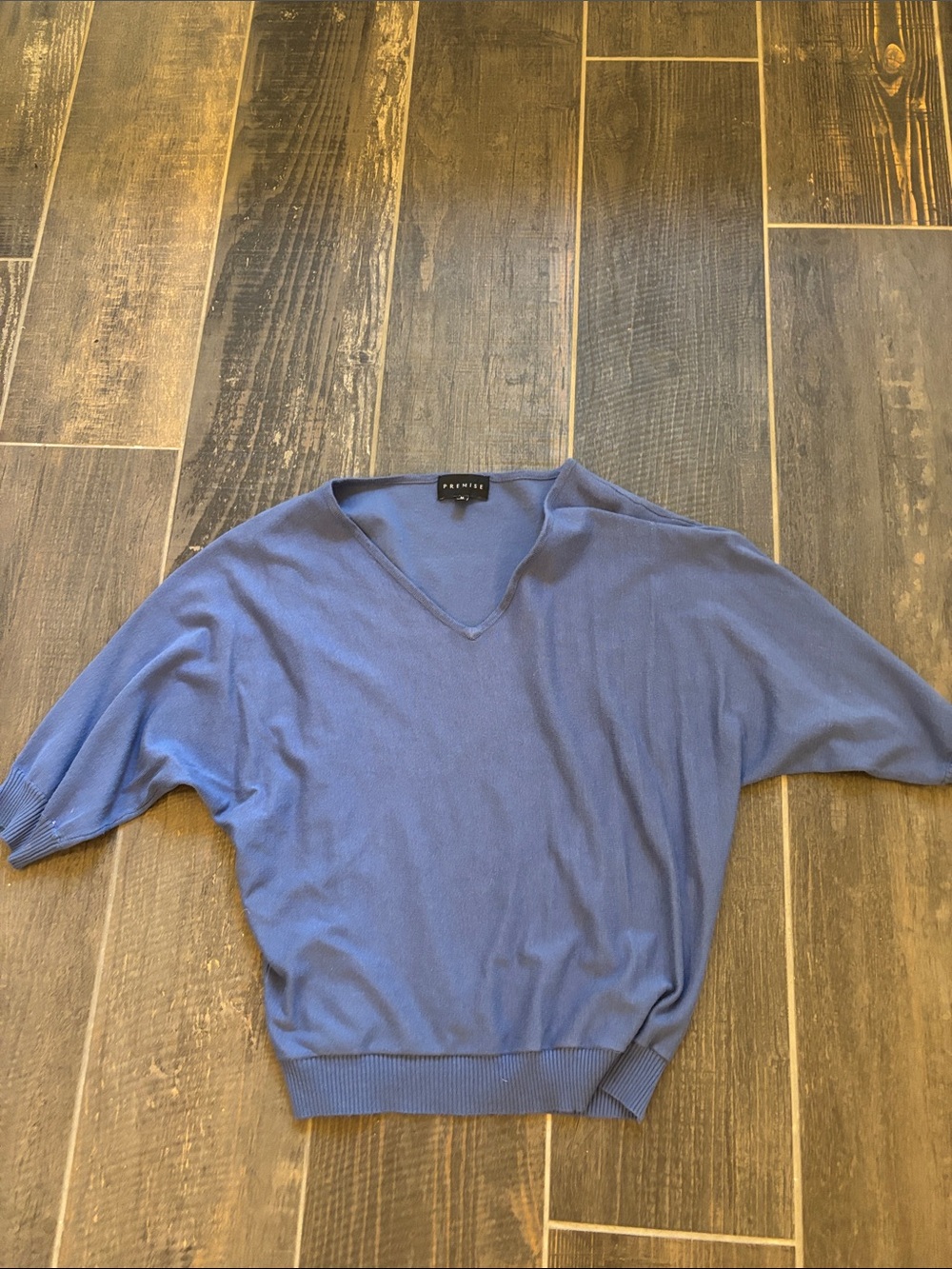 Premise Blue V-Neck Relaxed Dolman Sweater